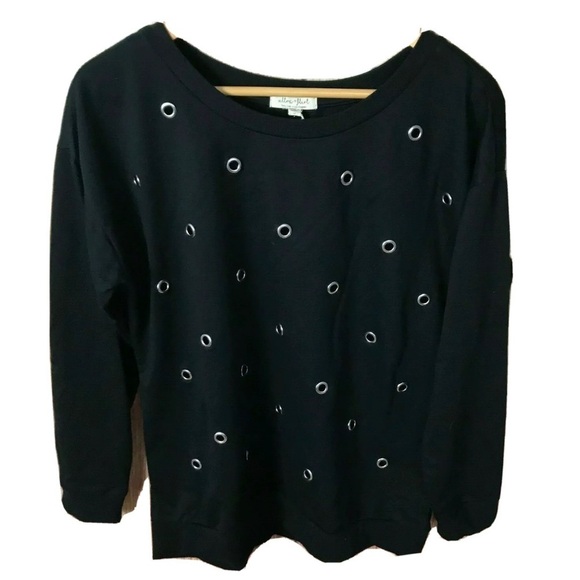 Ultra Flirt Black Boat Neck Sweatshirt Size Large Grommet New Y2K Whimsigoth - Picture 1 of 6